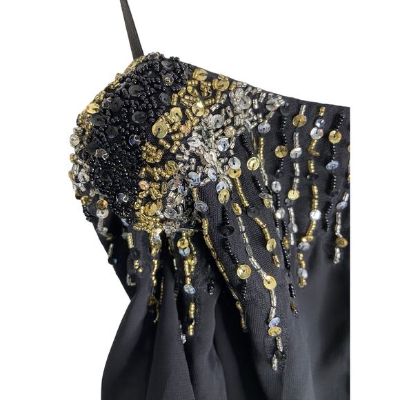 Ieena for Mac Duggal 55704 Beaded Shoulder Ruched Dress High Slit Black Size 4 - Picture 8 of 15